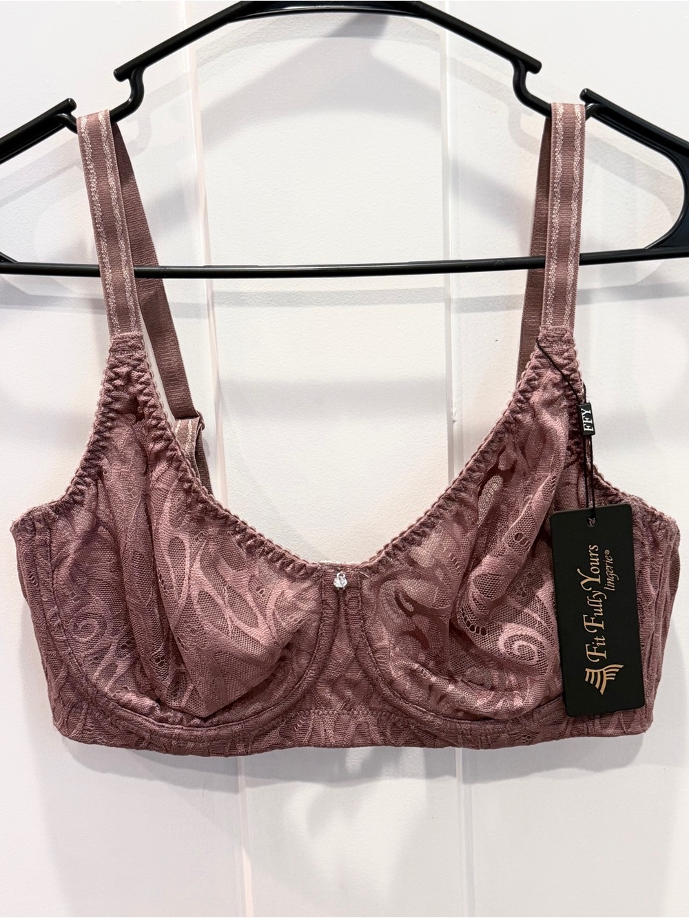 Fit Fully Yours Bra NWT Size 34DD Underwire FFY Unpadded Lace Mauve Rhinestone